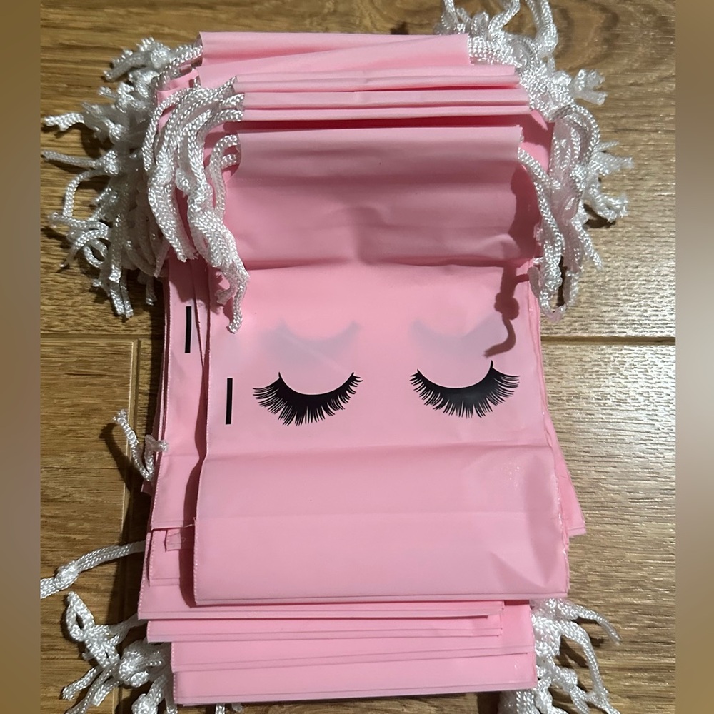 50 Pink Drawstring Gift Bags | Lash Logo | Party Favor Bags | Makeup Pouch Lot
